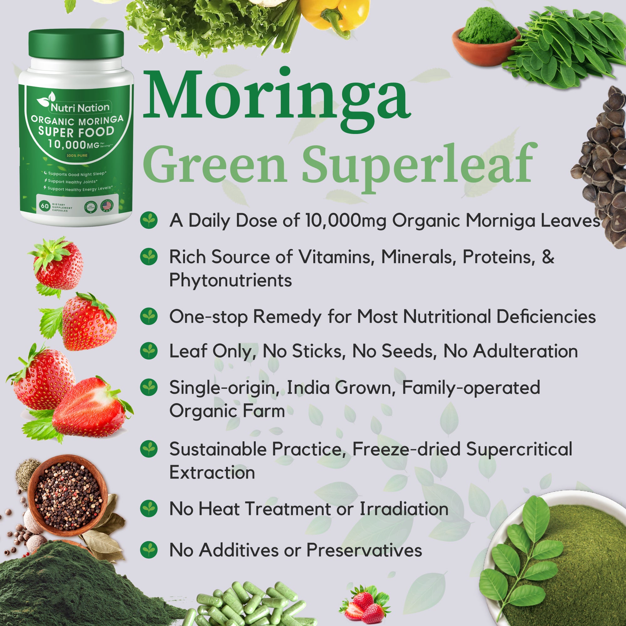 Organic Moringa Supplement 120 capsules 10,000mg