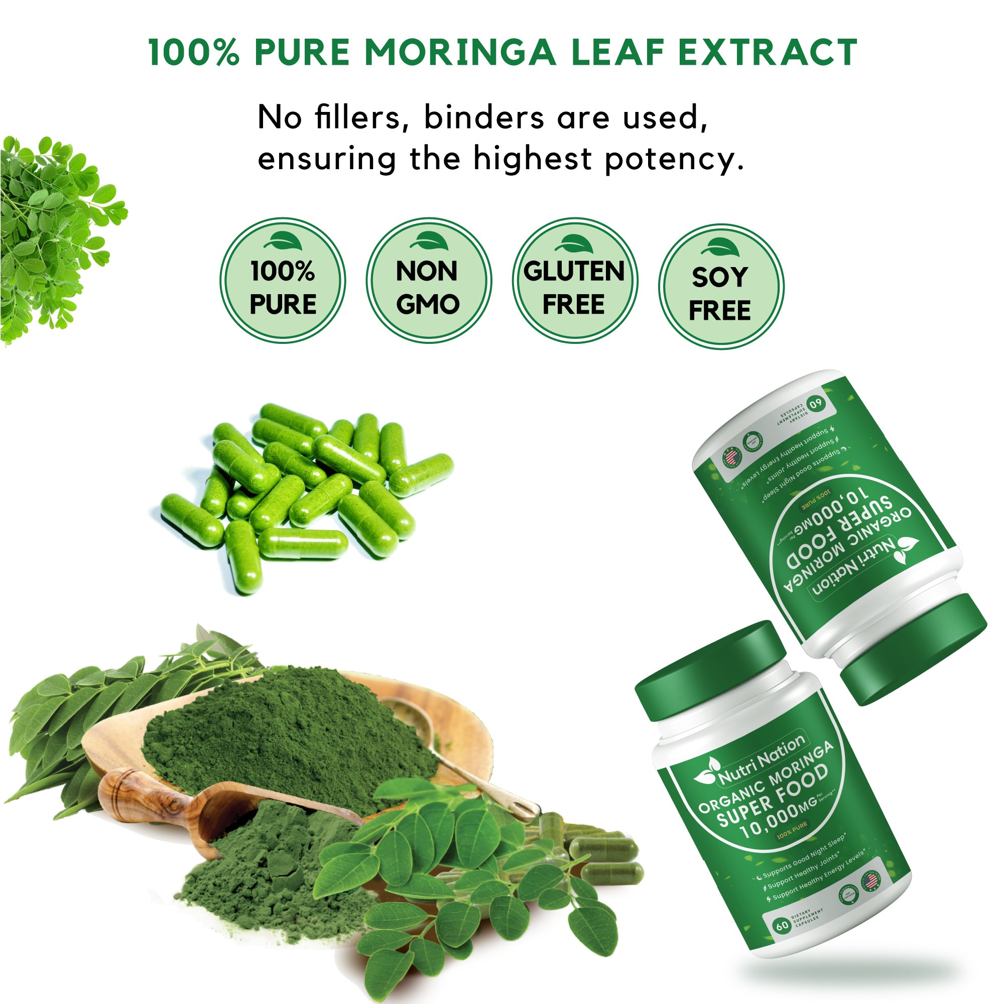 Organic Moringa Supplement 120 capsules 10,000mg