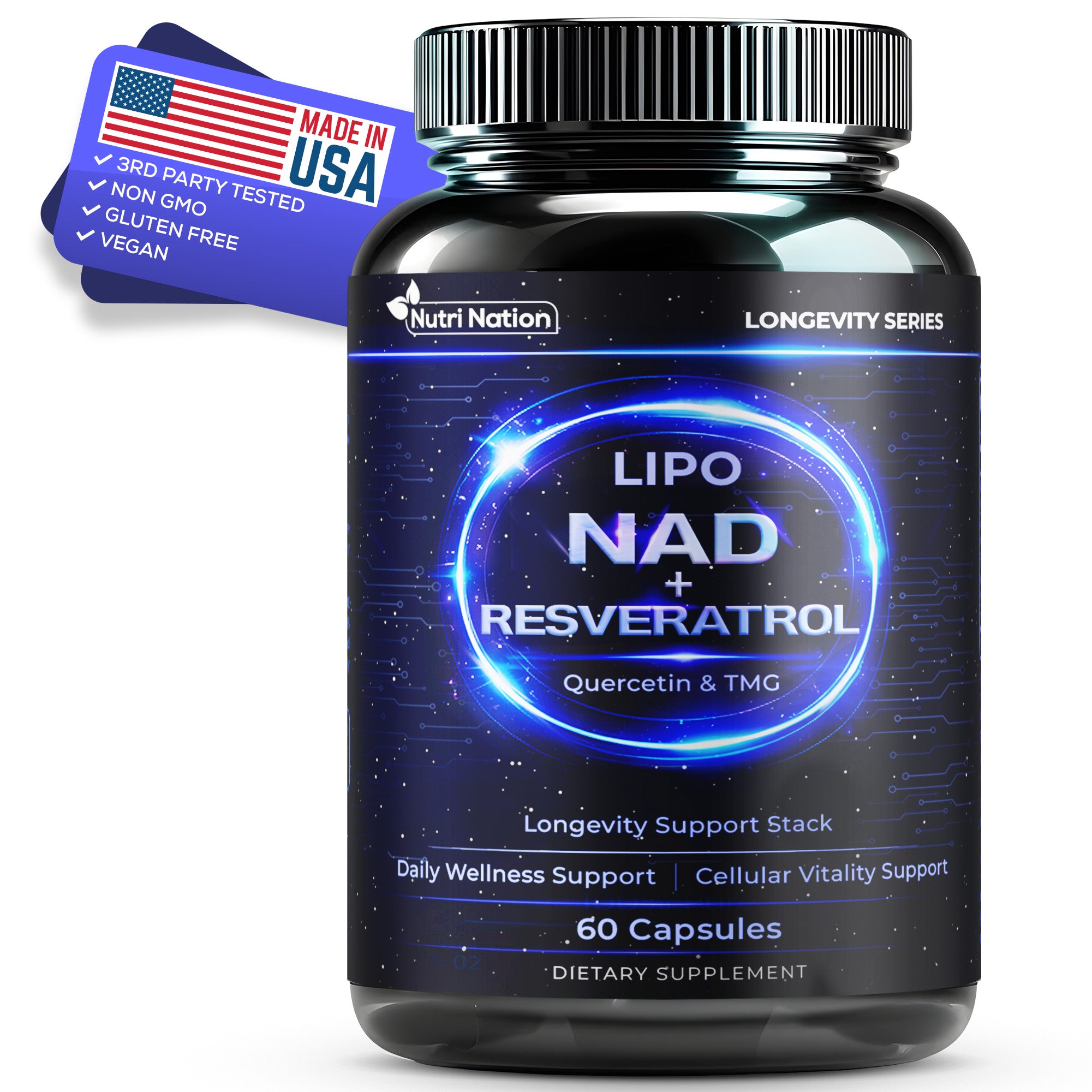 Liposomal NAD Supplement with Resveratrol, Quercetin and TMG, 60 Capsules
