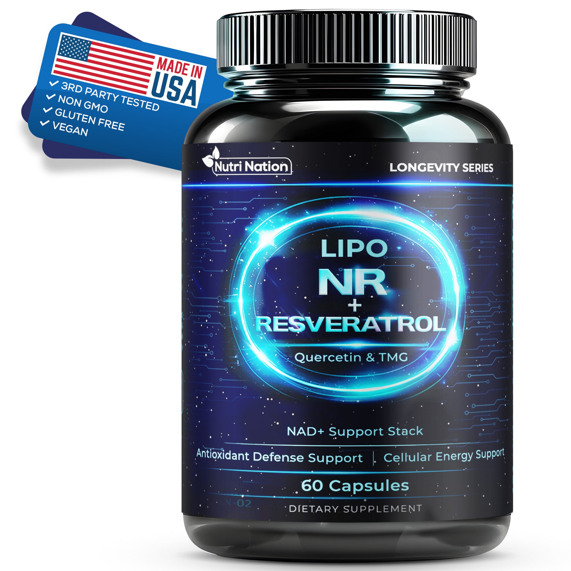 NAD Supplement NR with Resveratrol, Quercetin and TMG 60 Capsules