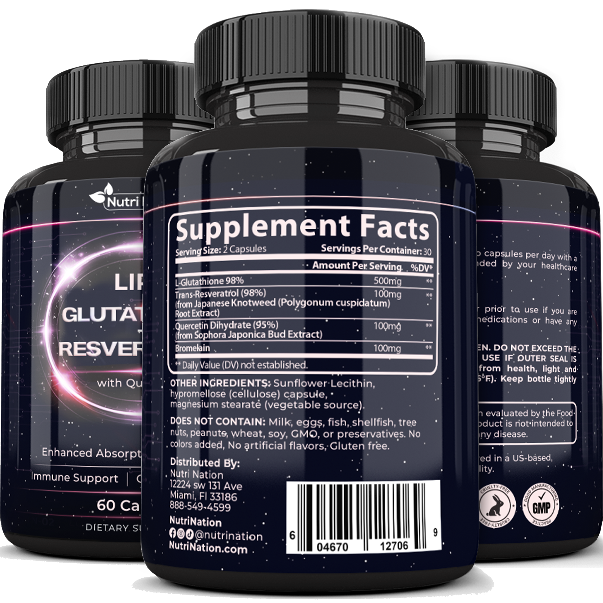 Liposomal Glutathione Supplement with Resveratrol, Quercetin and Bromelain 60 Capsules