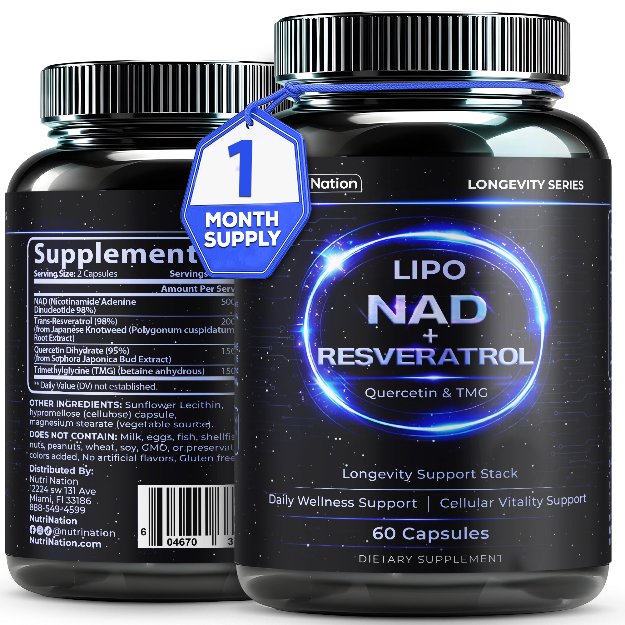Liposomal NAD Supplement with Resveratrol, Quercetin and TMG, 60 Capsules
