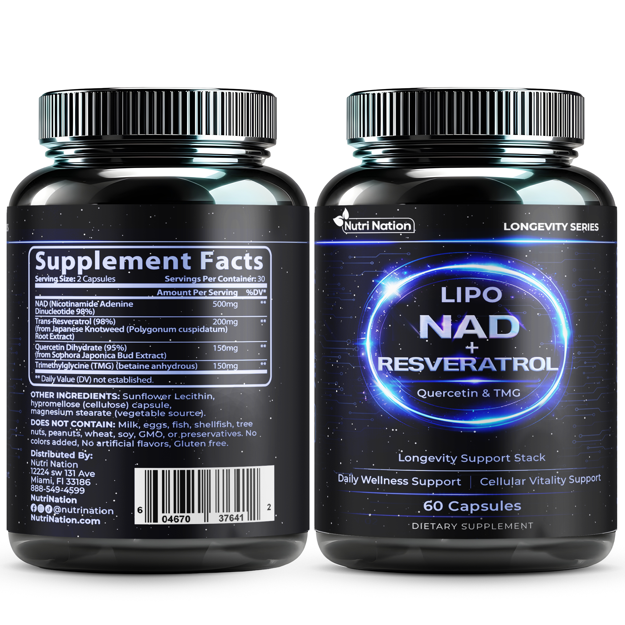 Liposomal NAD Supplement with Resveratrol, Quercetin and TMG, 60 Capsules