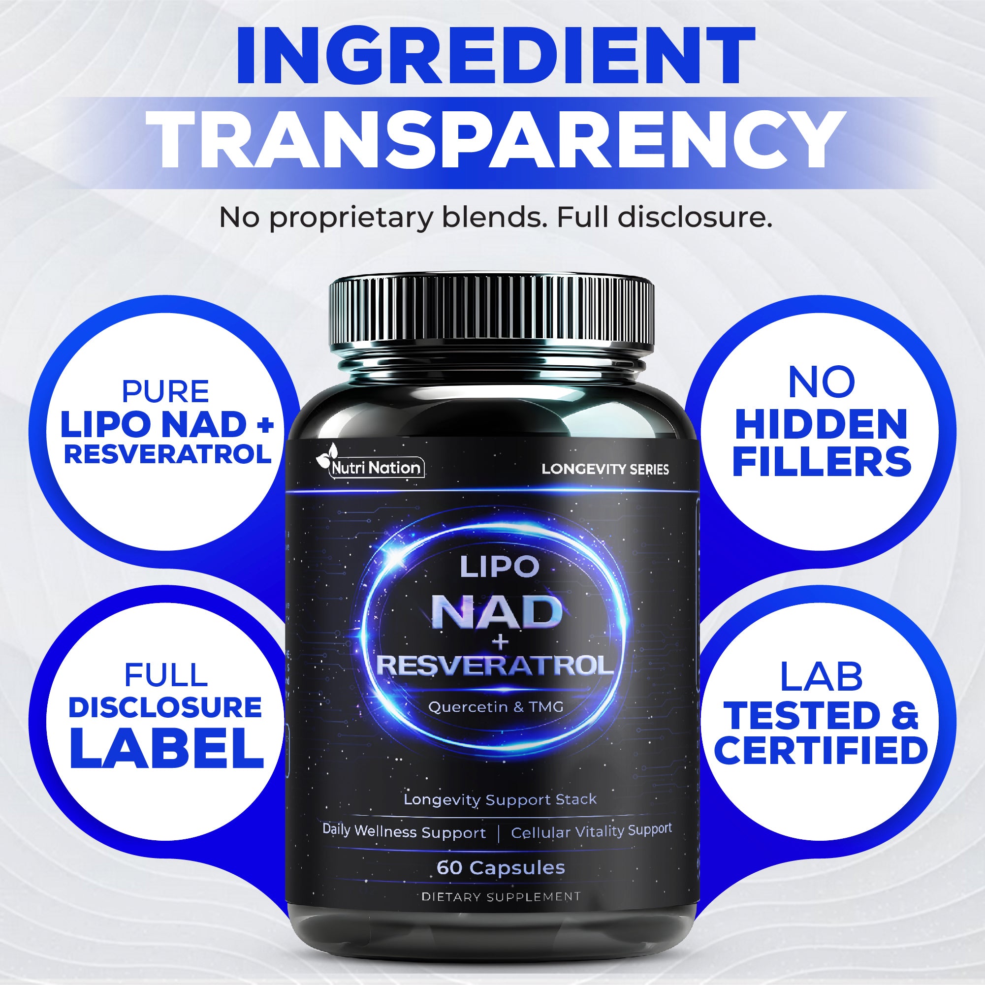Liposomal NAD Supplement with Resveratrol, Quercetin and TMG, 60 Capsules