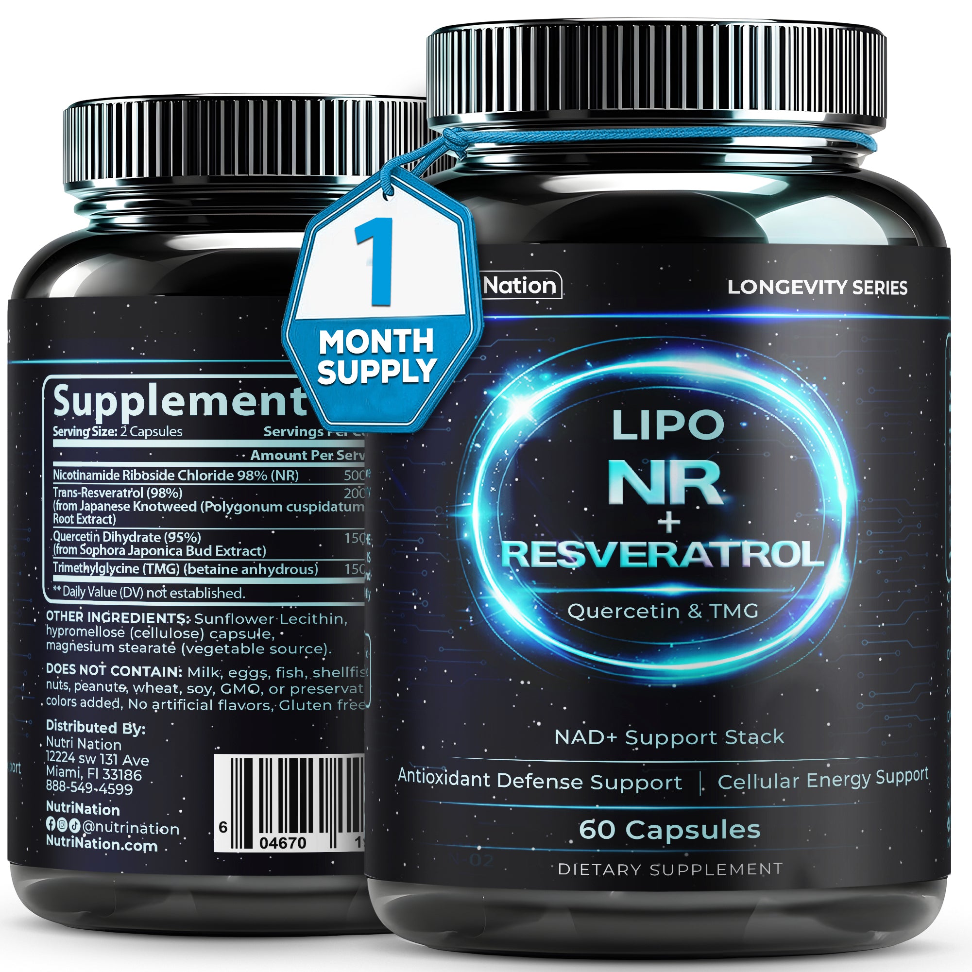 NAD Supplement NR with Resveratrol, Quercetin and TMG 60 Capsules