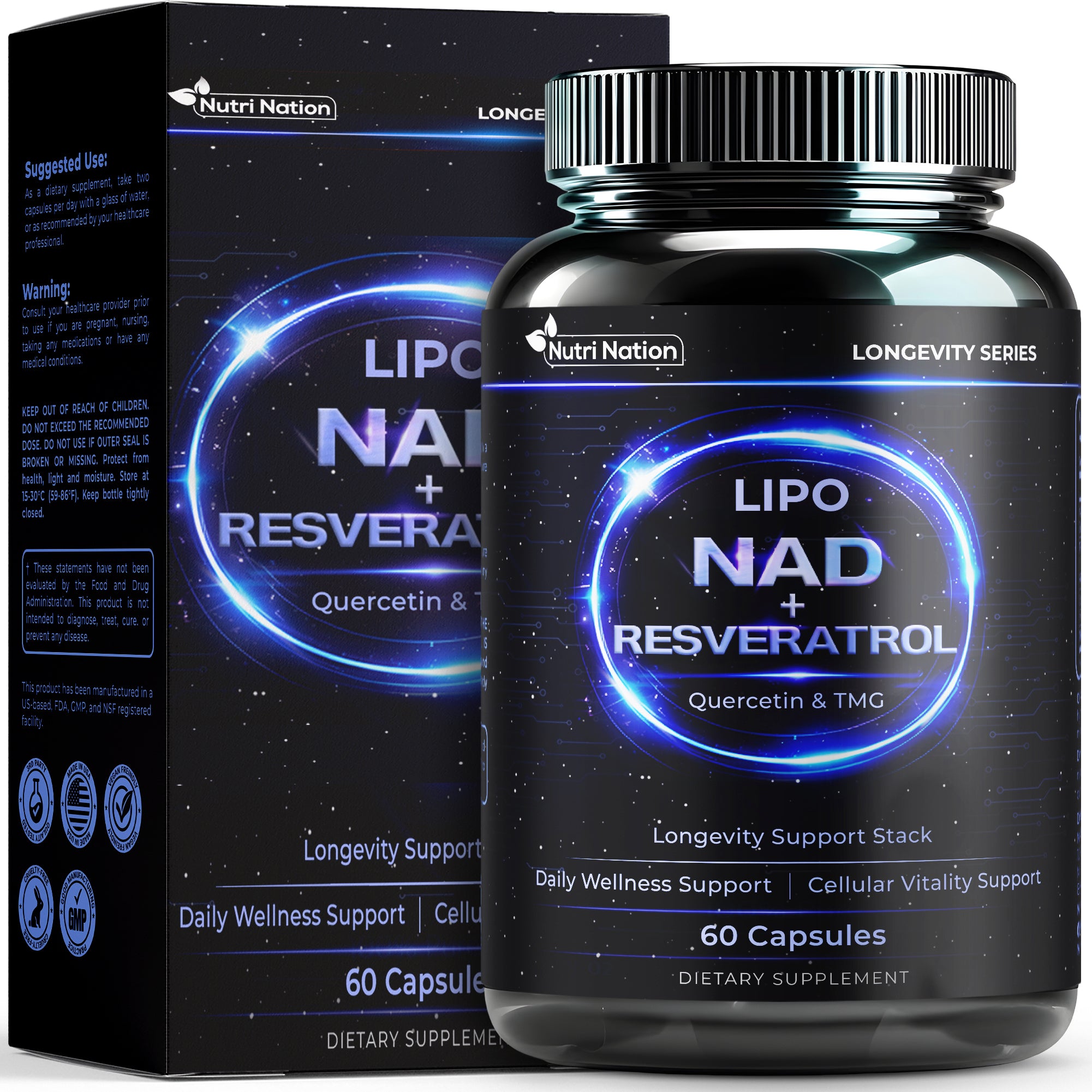 Liposomal NAD Supplement with Resveratrol, Quercetin and TMG, 60 Capsules