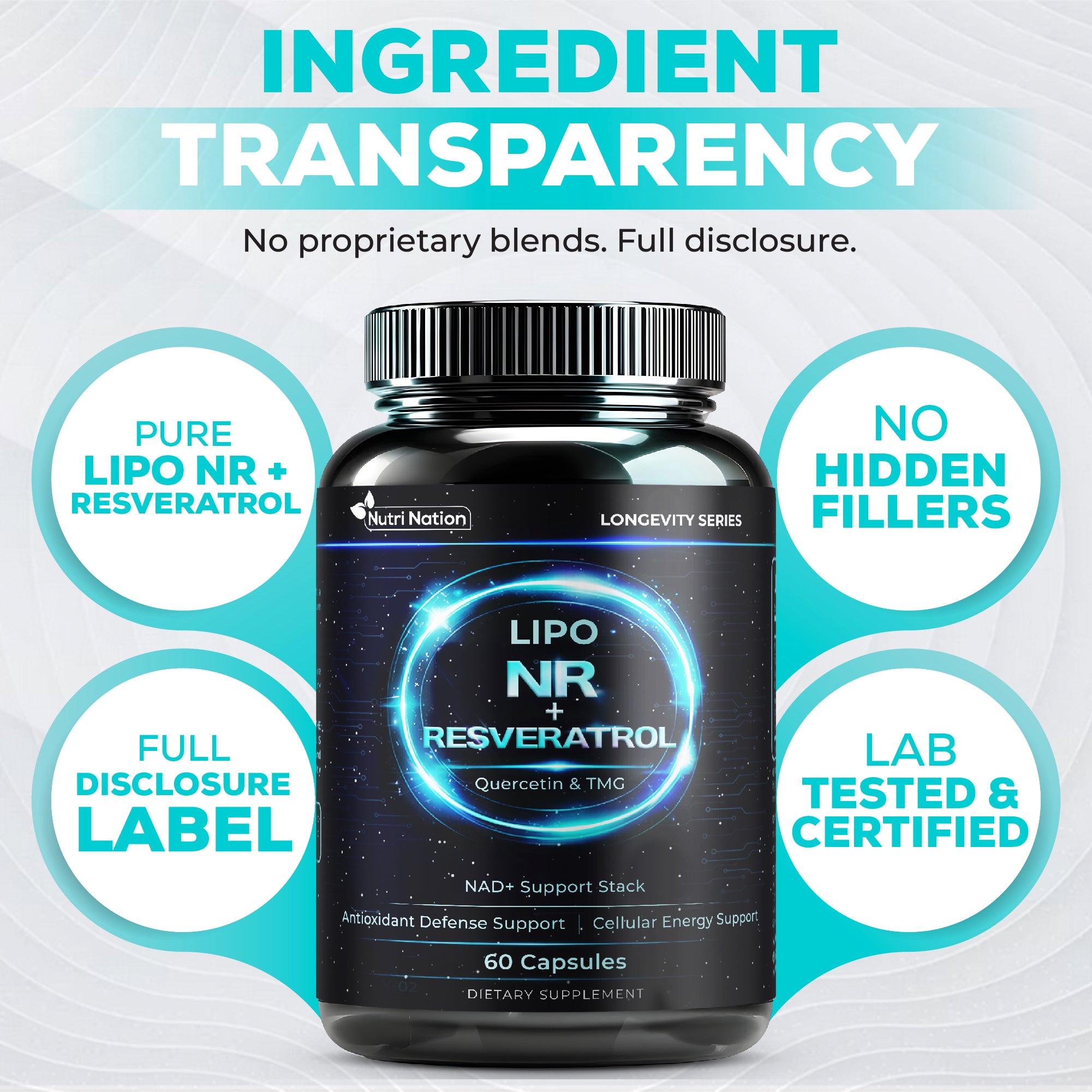 NAD Supplement NR with Resveratrol, Quercetin and TMG 60 Capsules