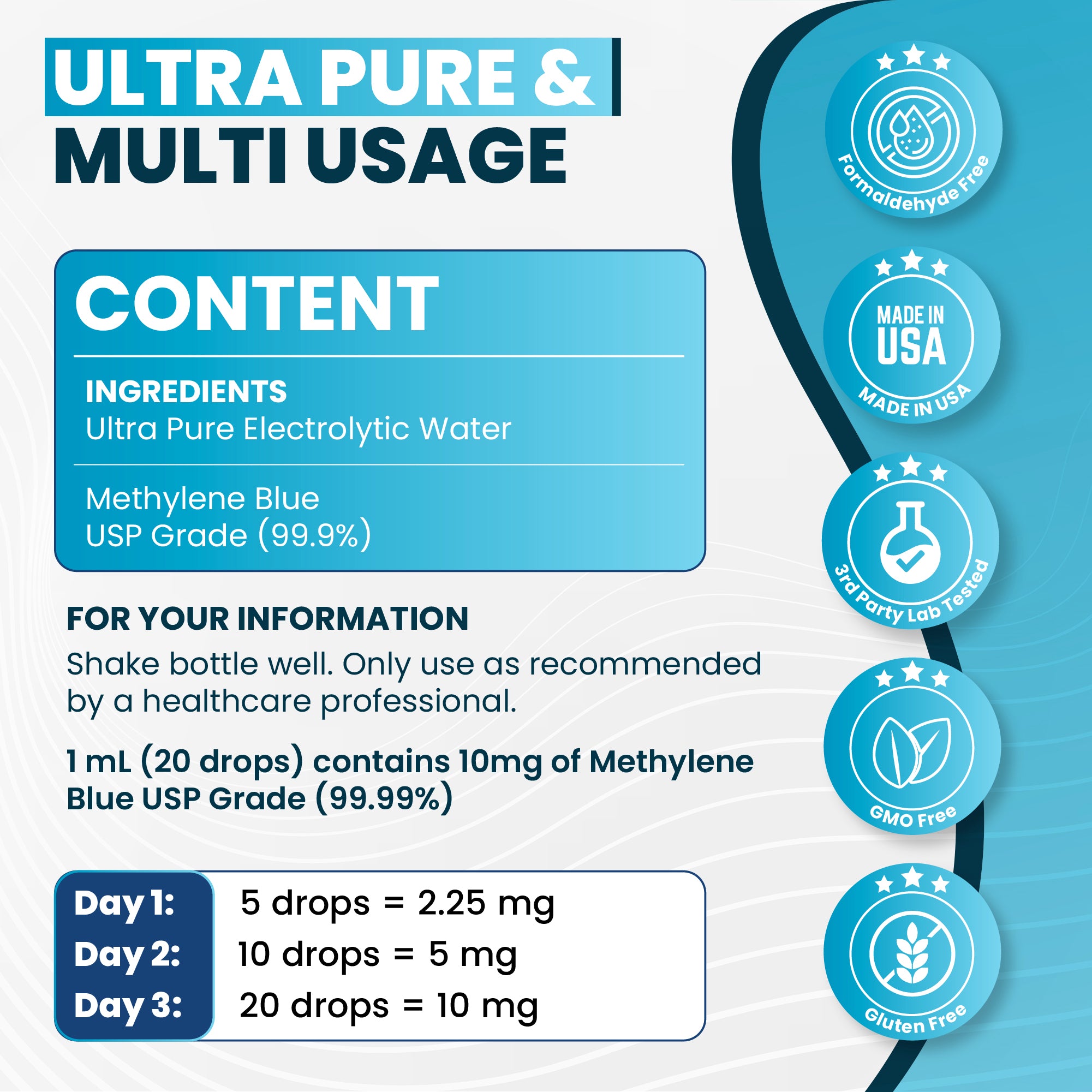 Methylene Blue Drops USP Grade 99.99% 60ML for Brain and Cognitive Health
