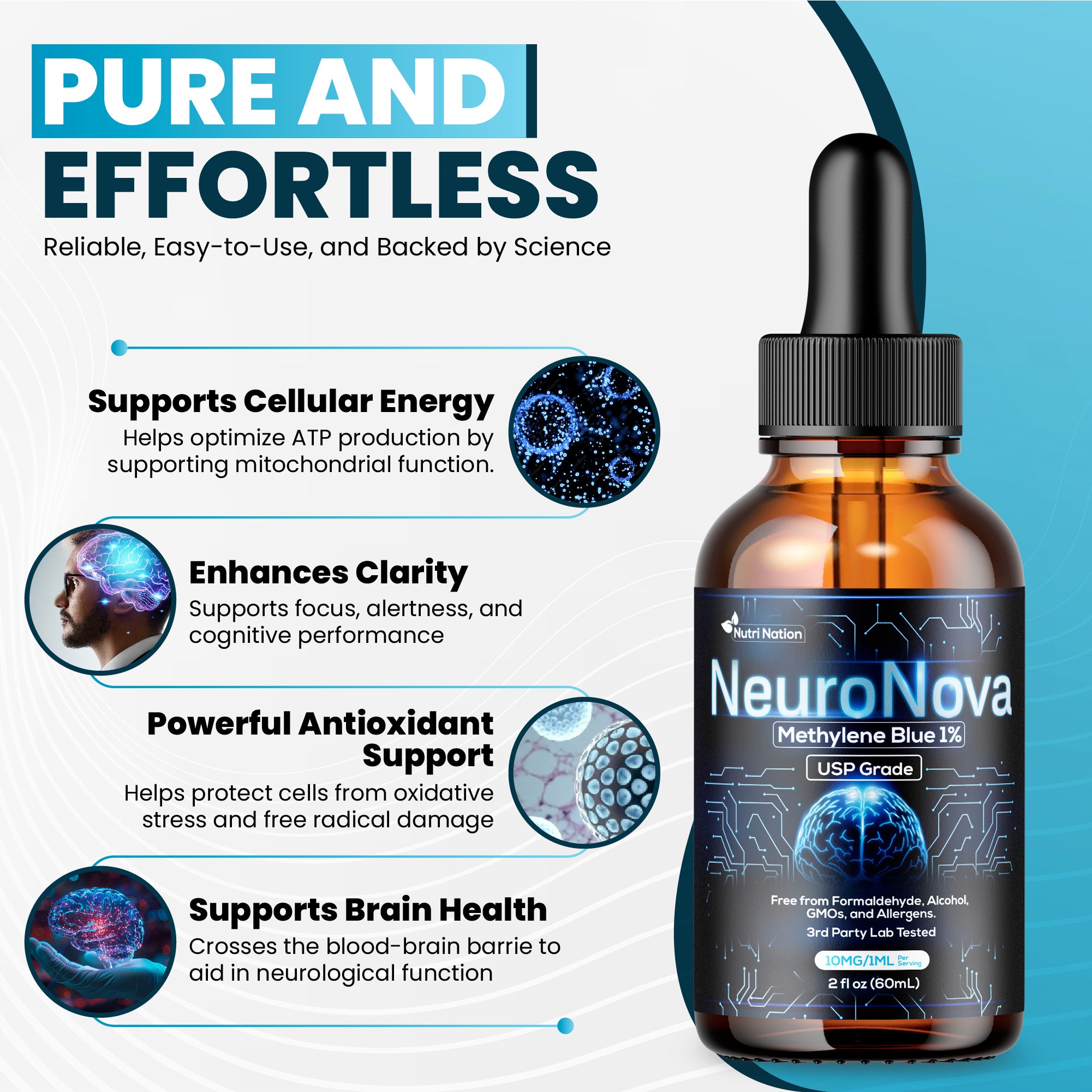 Methylene Blue Drops USP Grade 99.99% 60ML for Brain and Cognitive Health