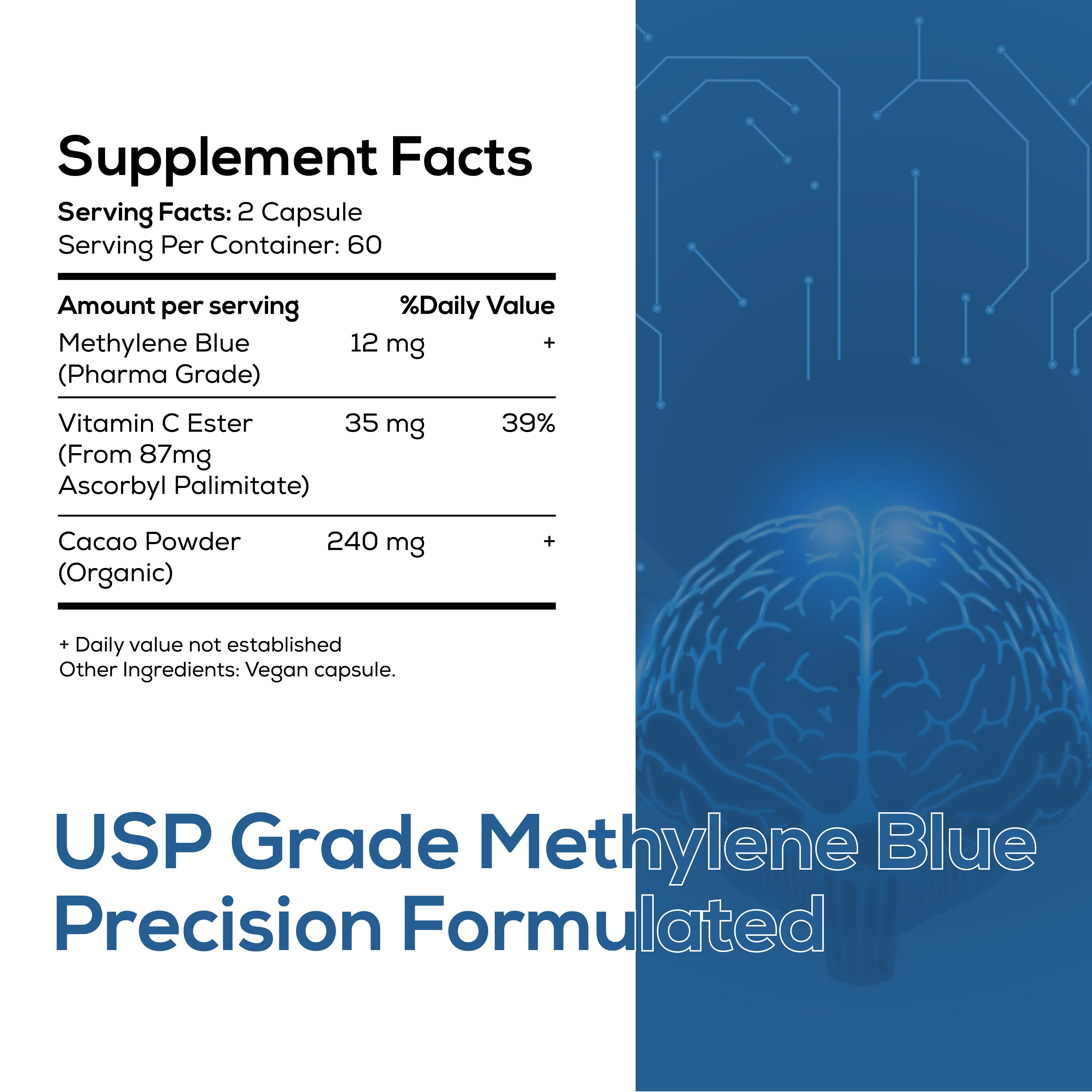 Methylene Blue USP Pharmaceutical Grade Capsules for Cognitive Support ...
