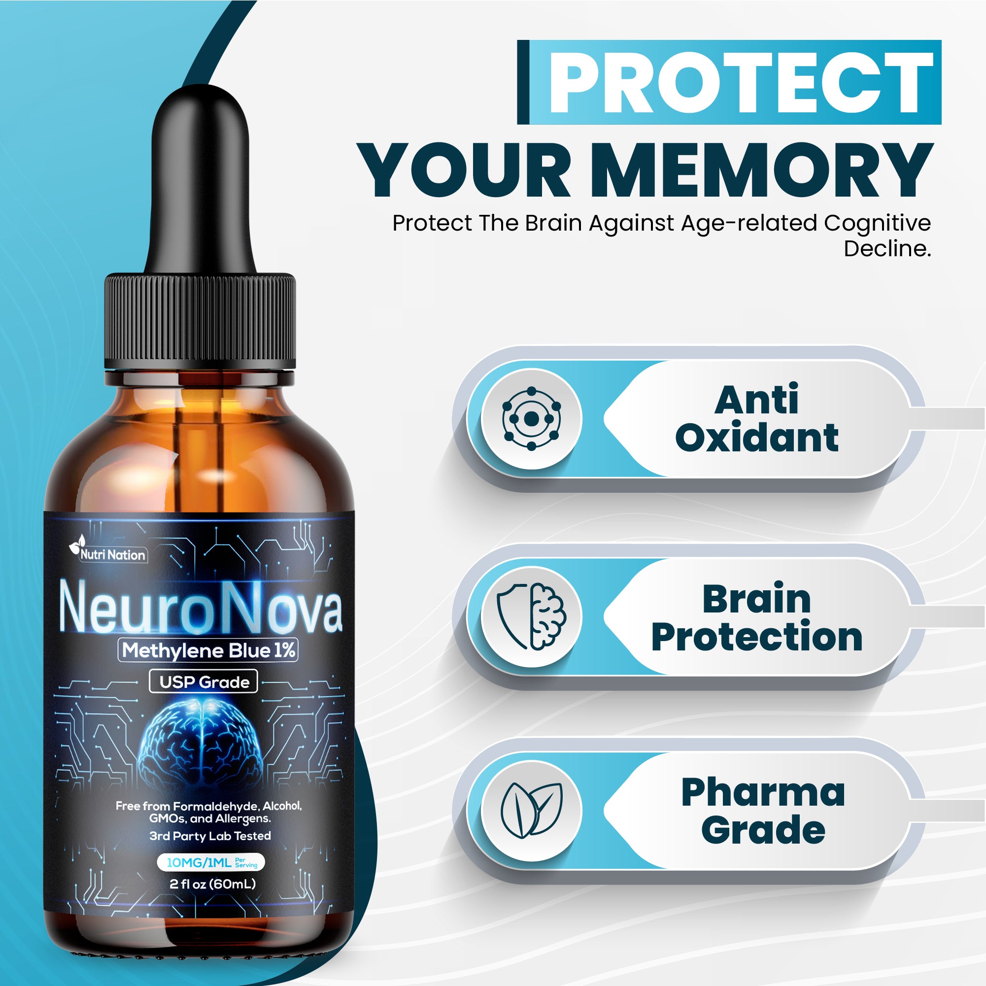Methylene Blue Drops USP Grade 99.99% 60ML for Brain and Cognitive Health