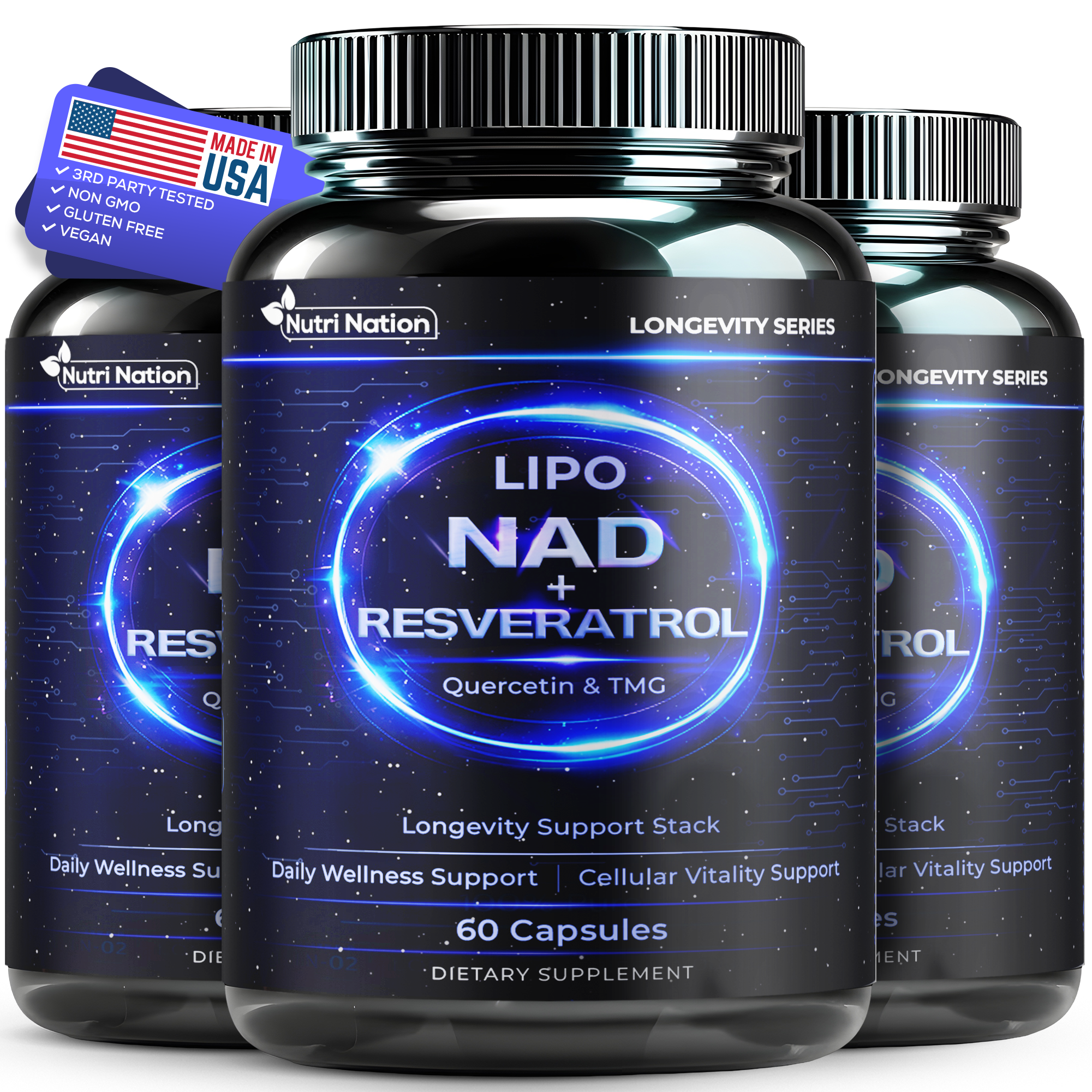Liposomal NAD Supplement with Resveratrol, Quercetin and TMG, 60 Capsules