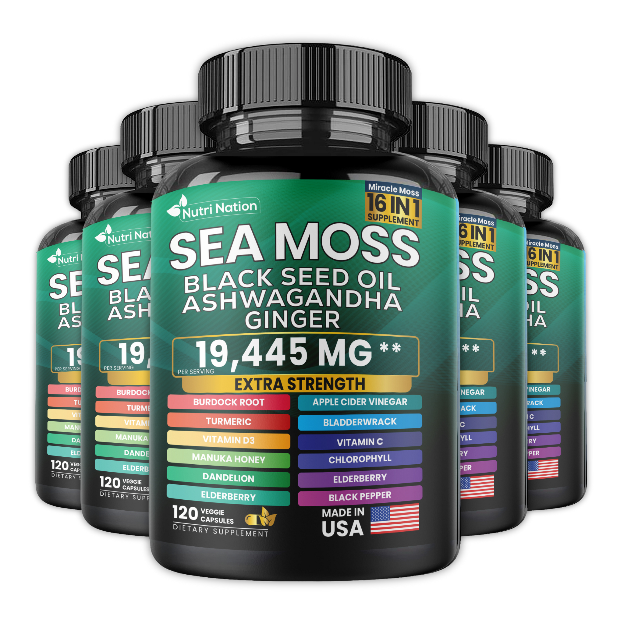 Sea Moss Black Seed Oil Ashwagandha and Burdock Root 16 in 1 Supplement