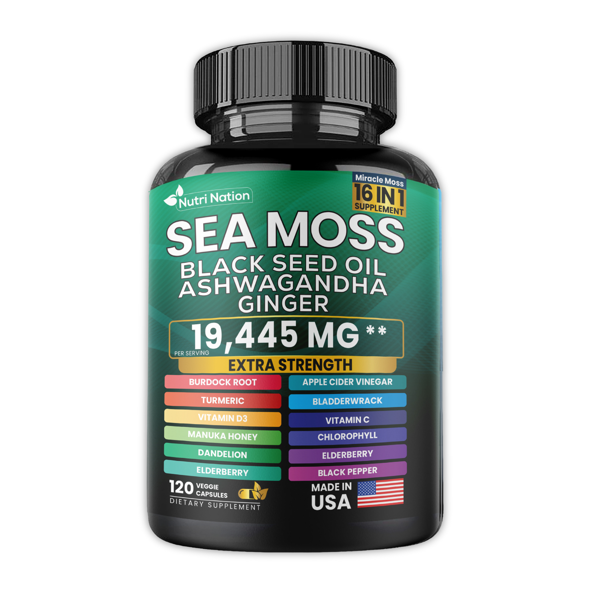 Sea Moss Black Seed Oil Ashwagandha and Burdock Root 16 in 1 Supplement