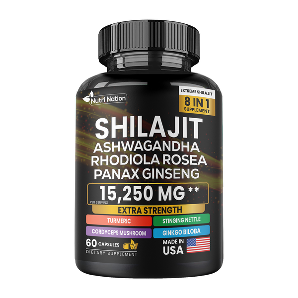 Shilajit Ashwagandha Rhodiola Rosea Panax Ginseng 15,220mg 8 in 1 (60 capsules)