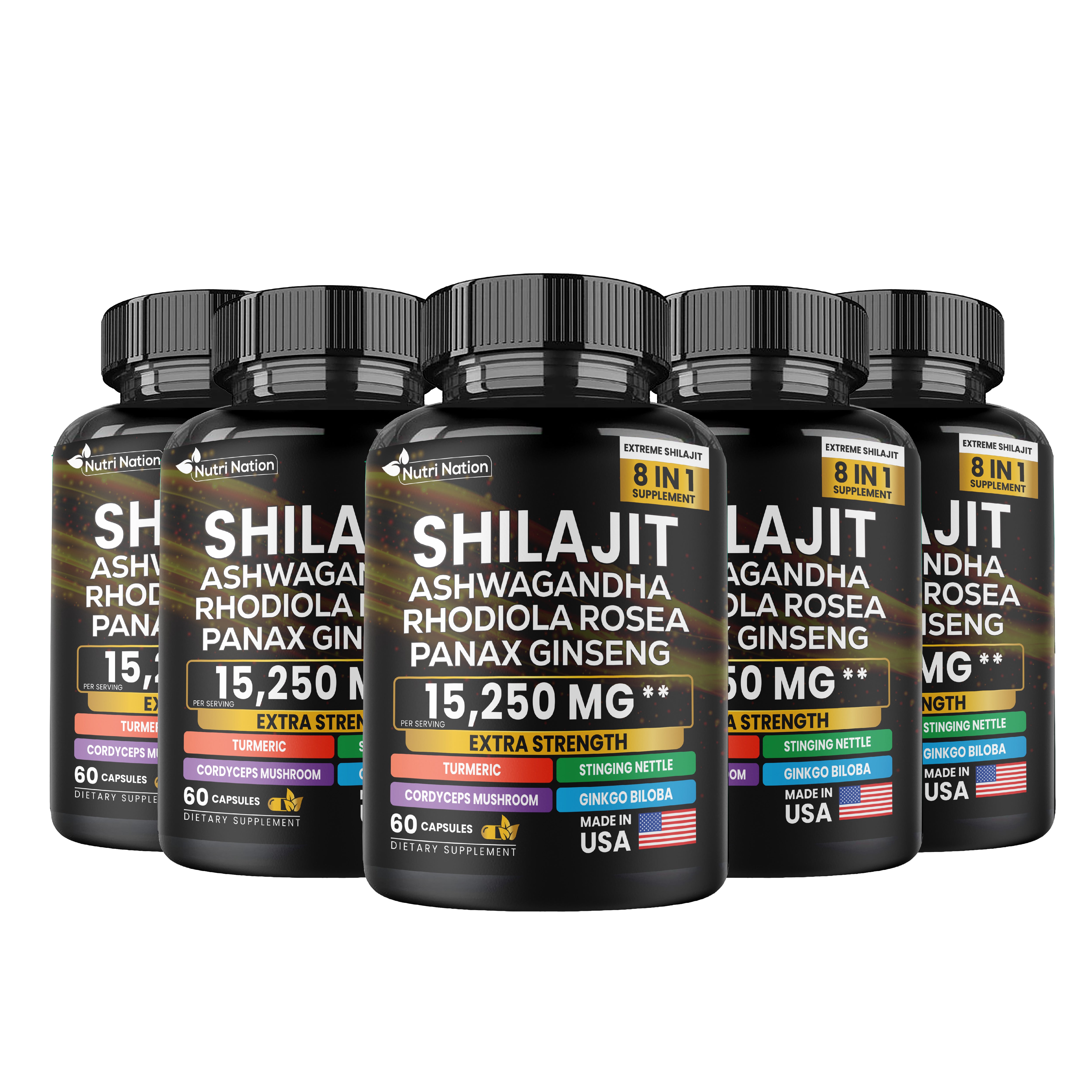 Shilajit Ashwagandha Rhodiola Rosea Panax Ginseng 15,220mg 8 in 1 (60 capsules)