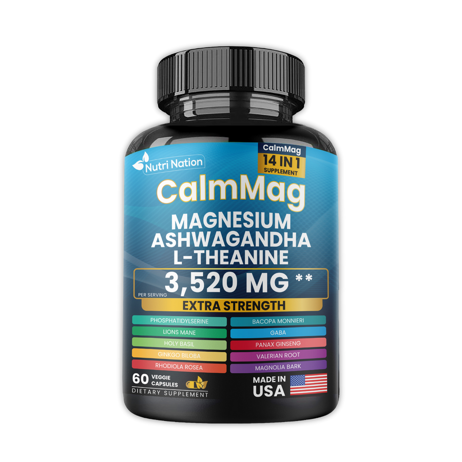 Best Magnesium Glycinate with Ashwagandha and L-Theanine 14 in 1 Supplement 60 Capsules