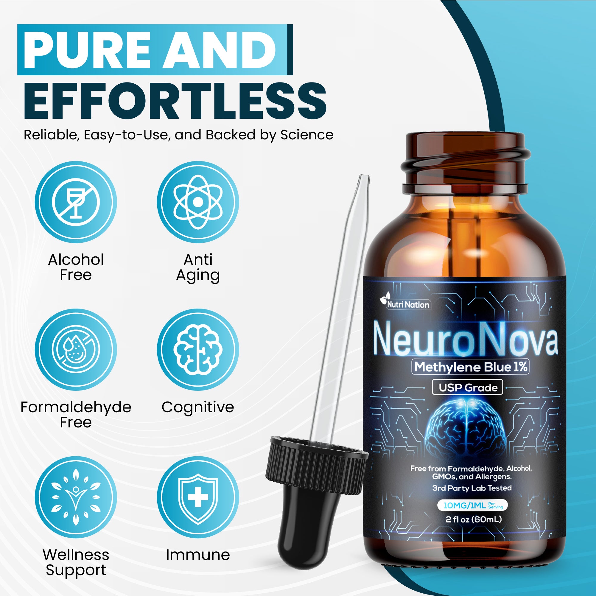 Methylene Blue Drops USP Grade 99.99% 60ML for Brain and Cognitive Health