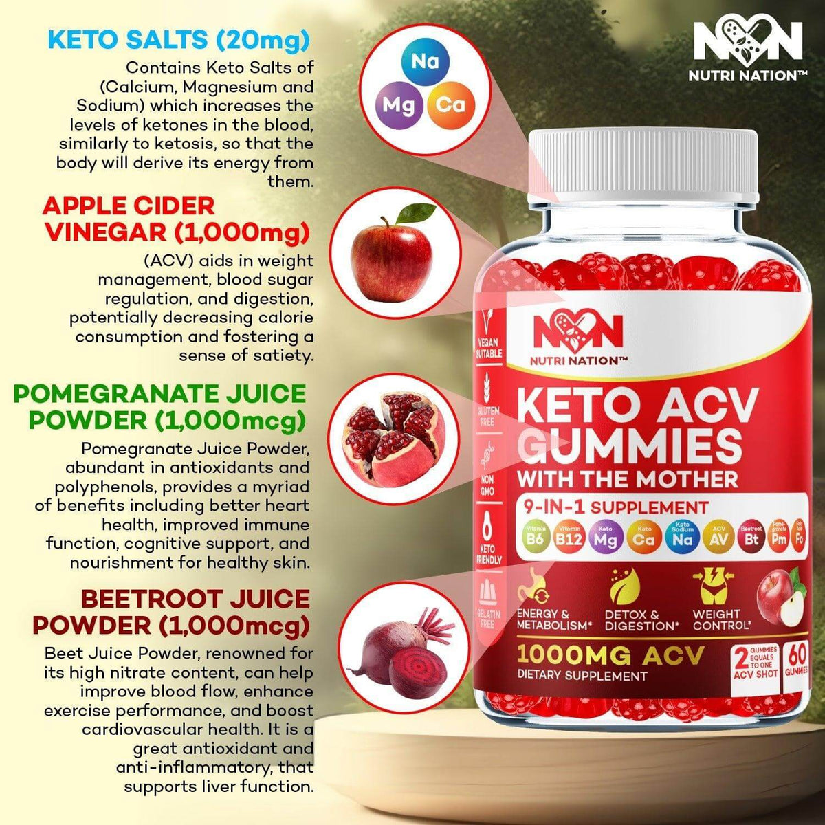 Keto ACV Gummy ingredients bullet points - Nutri Nation